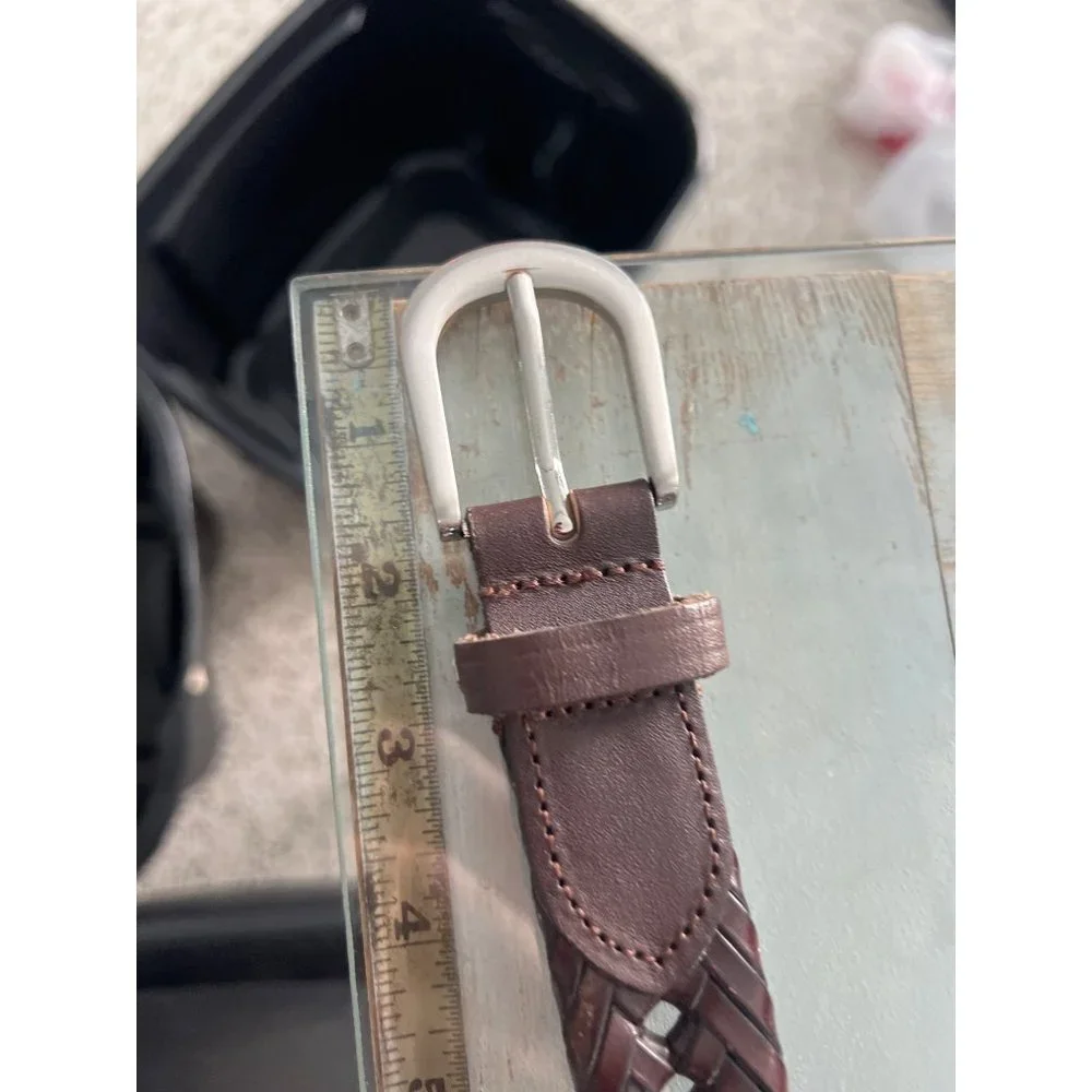 Braided Genuine Leather Belt Mens 42 Brown Adjustable Woven Western Outdoor